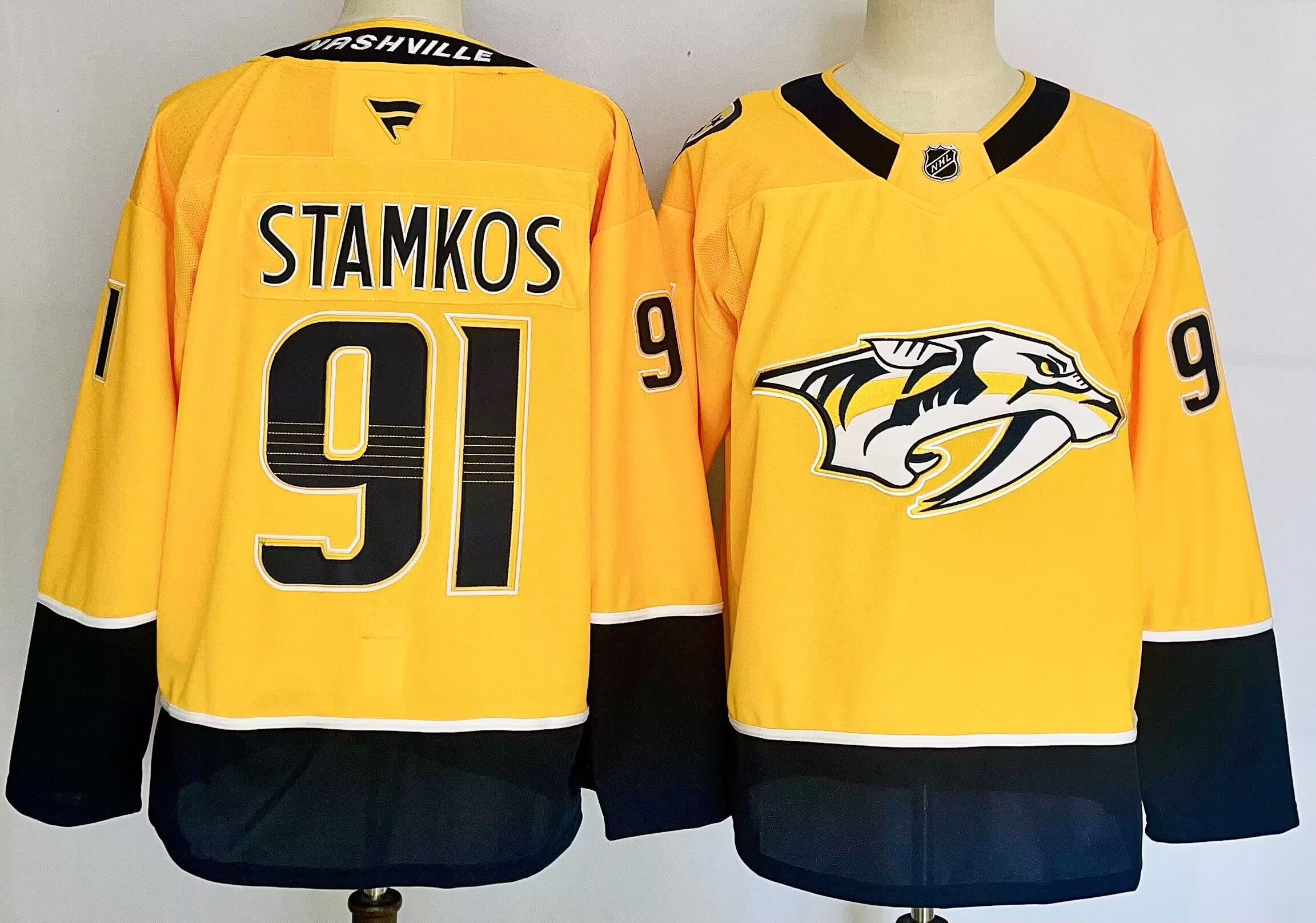 Men Nashville Predators #91 Stamkos Yellow 2025 Home Premier Player NHL Jersey